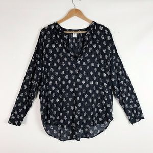 Old Navy Gray Floral Long Sleeve Top XL